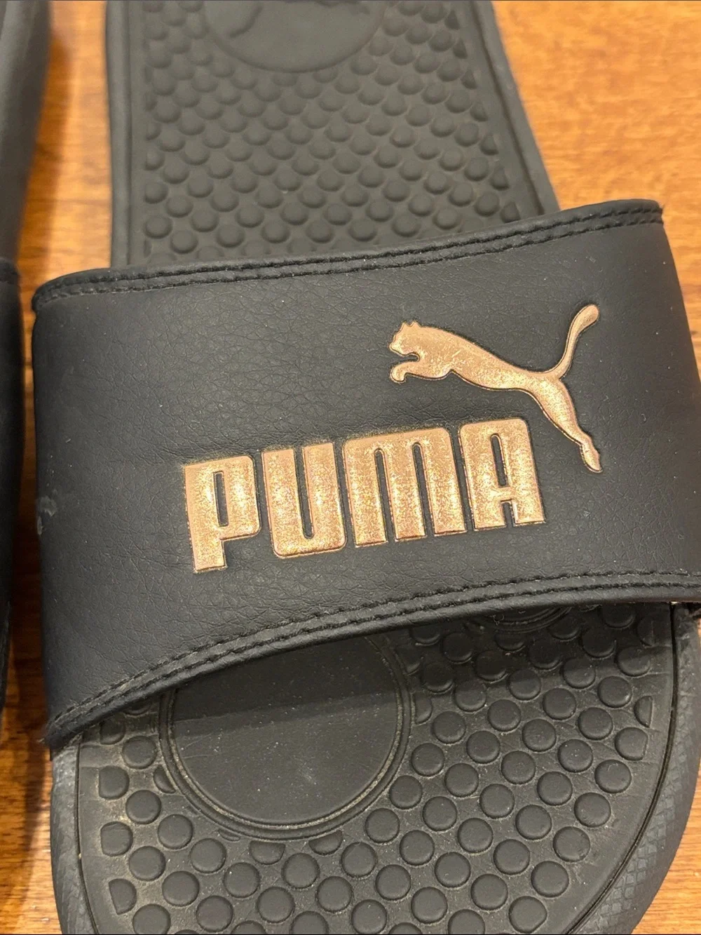 Puma Black Slides with Rose Gold Logo 7